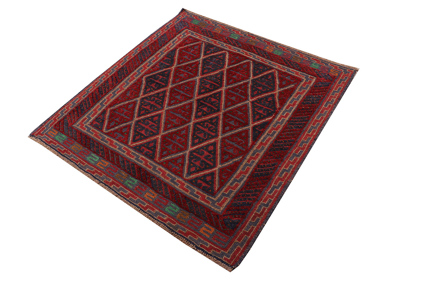 4' x 4' Red Handmade Mashwani Afghan Rug Square