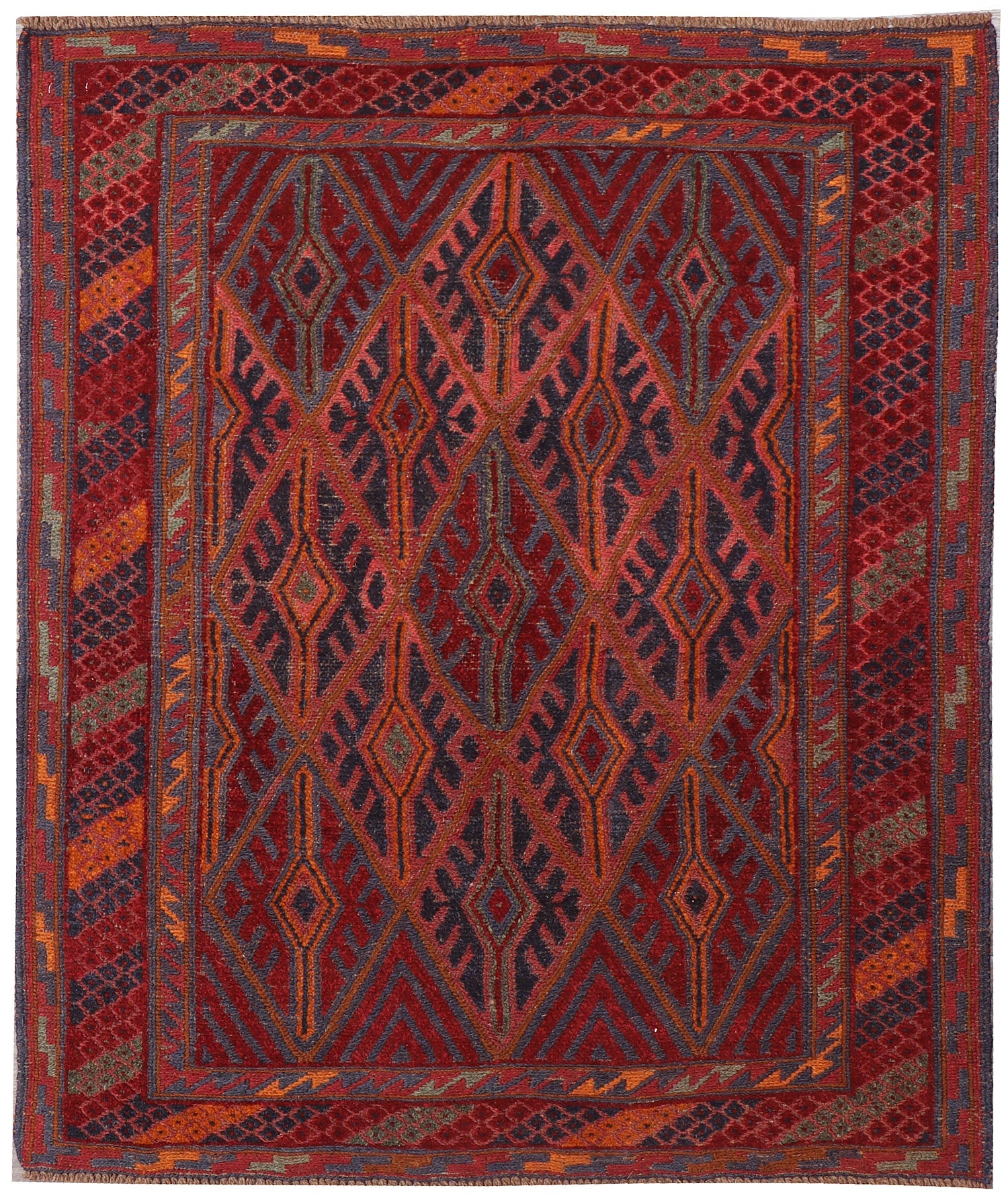 Red Handmade Mashwani Afghan Rug Rectangular