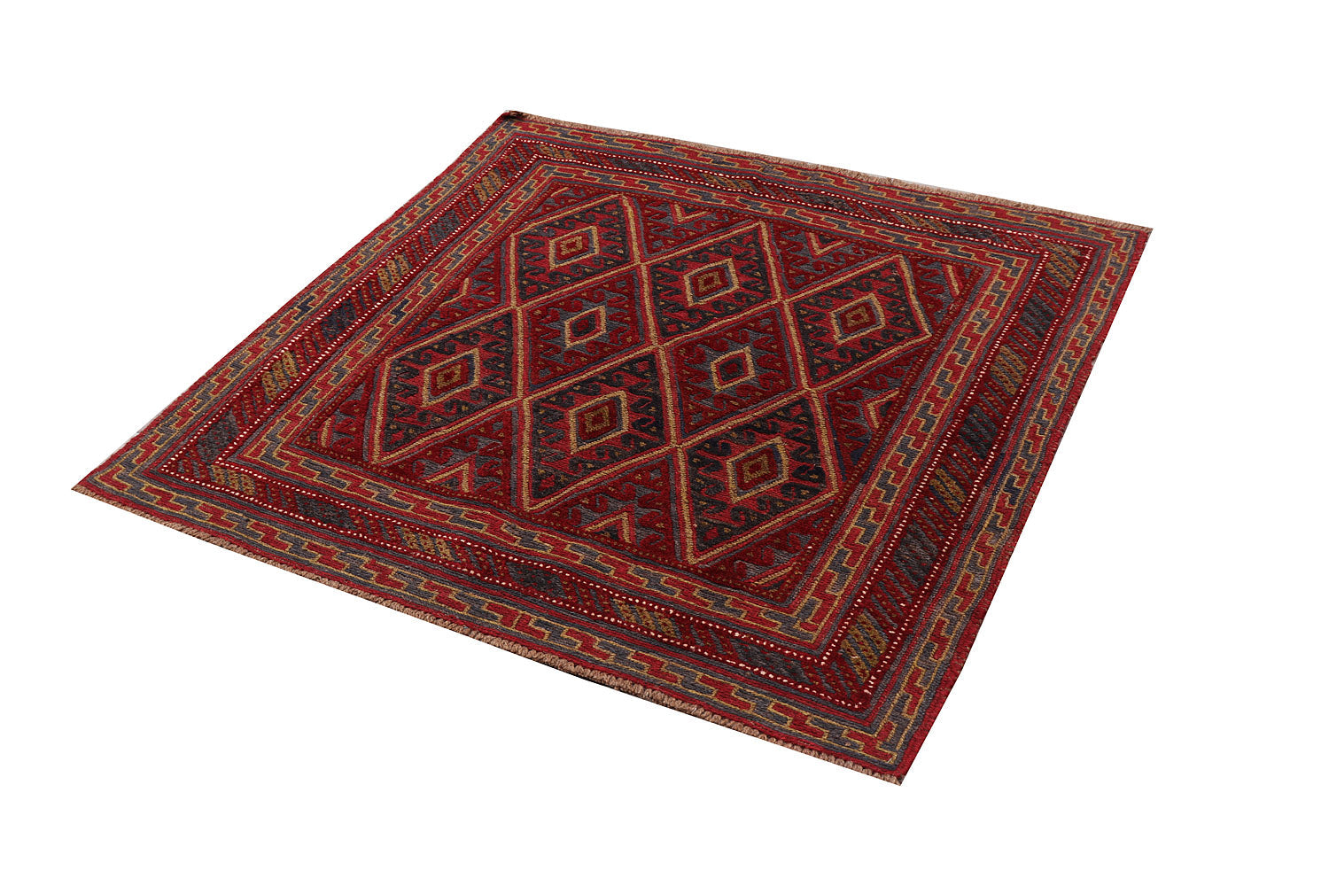 4' x 4' Red Handmade Mashwani Afghan Rug Square