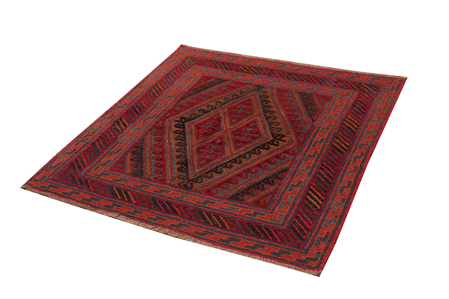 4' x 4' Red Handmade Mashwani Afghan Rug Square