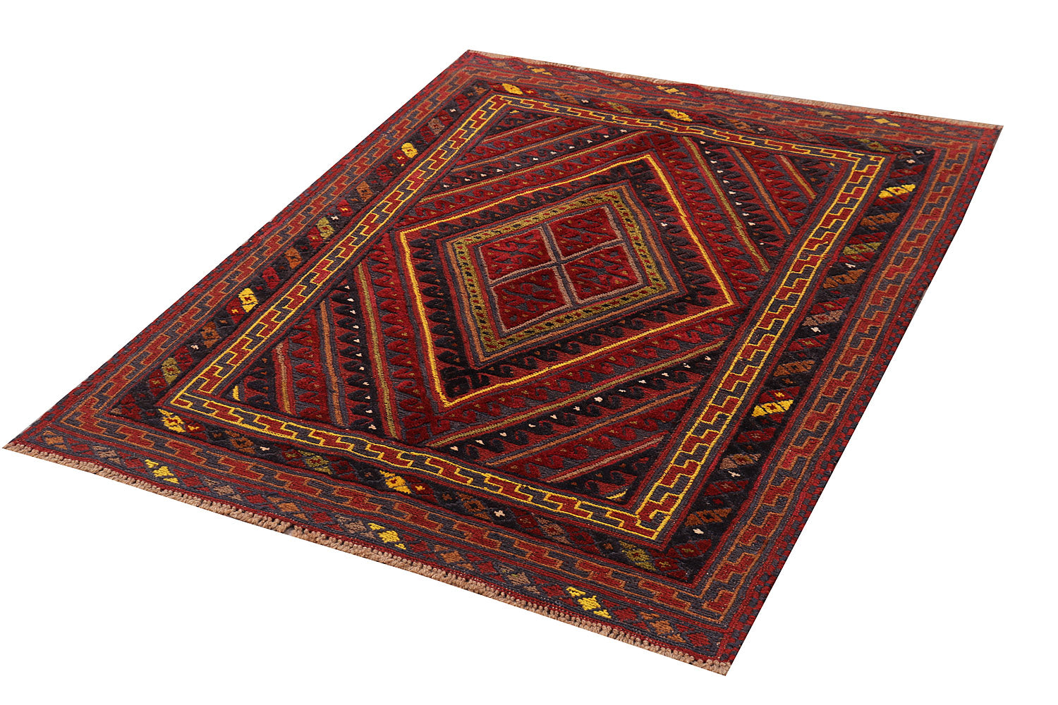 4' x 4' Red Handmade Mashwani Afghan Rug Square