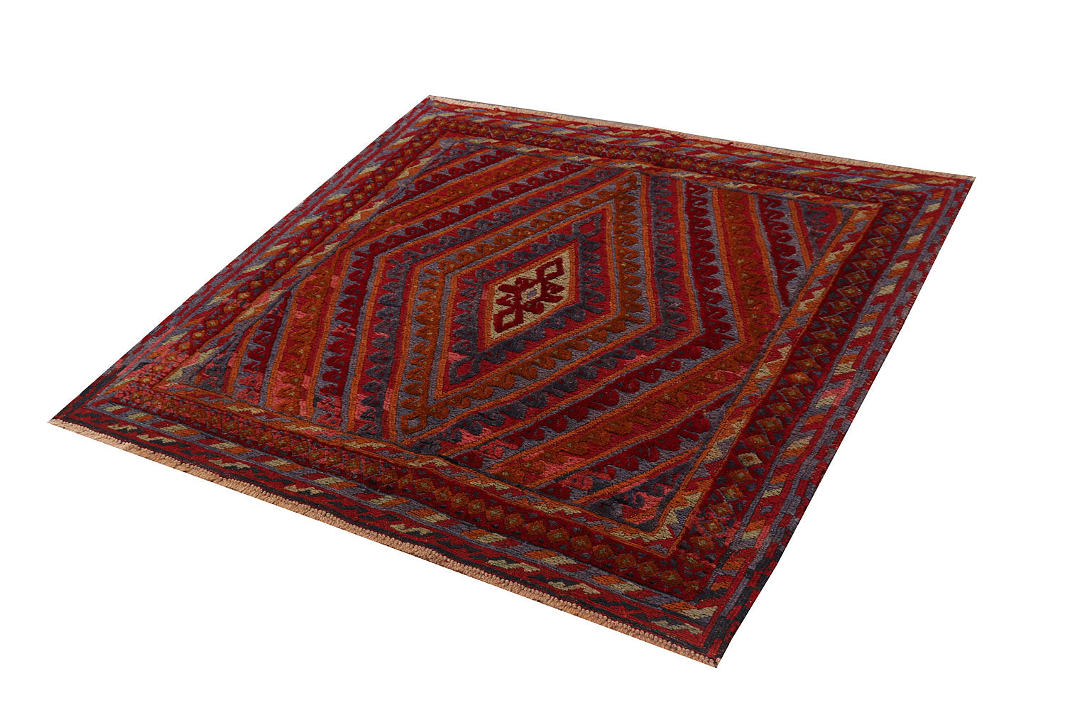 4' x 4' Red Handmade Mashwani Afghan Rug Square