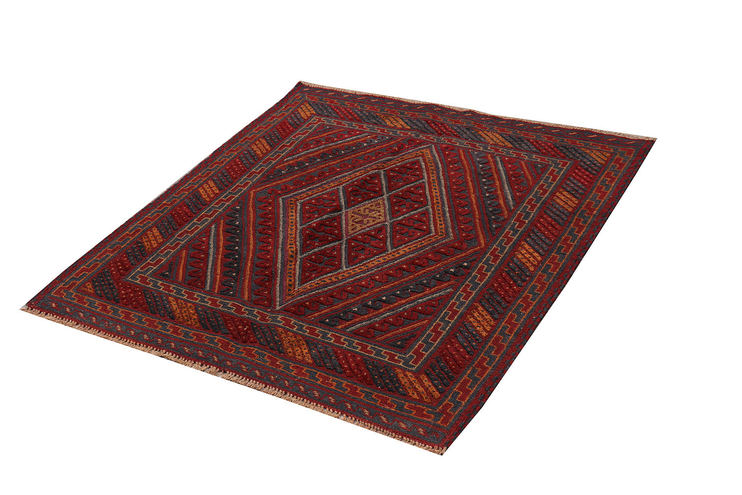 4' x 4' Red Handmade Mashwani Afghan Rug Square