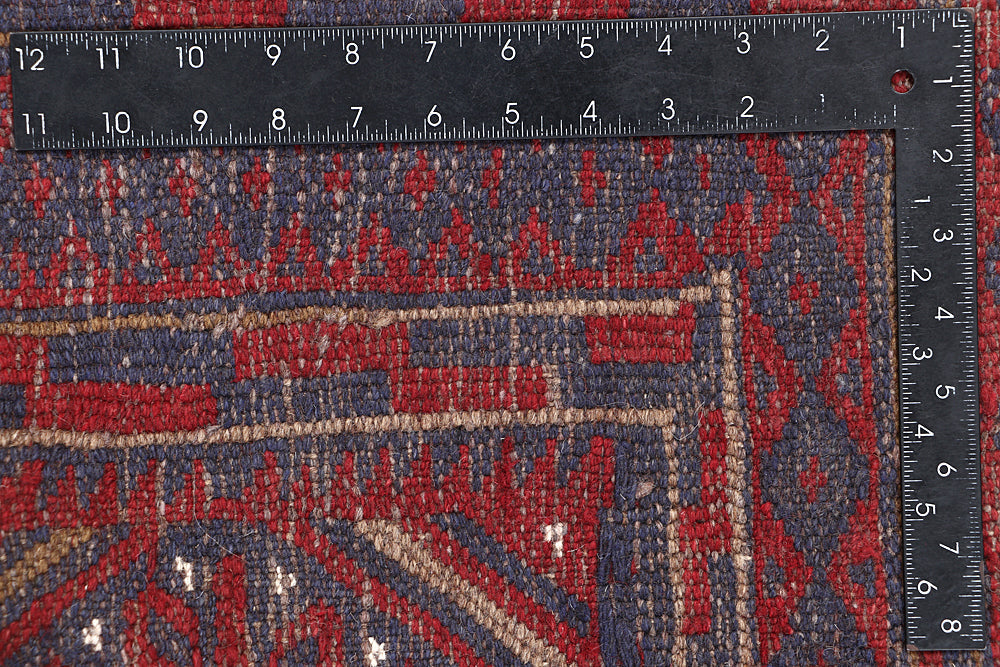 4' x 4' Red Handmade Mashwani Afghan Rug Square