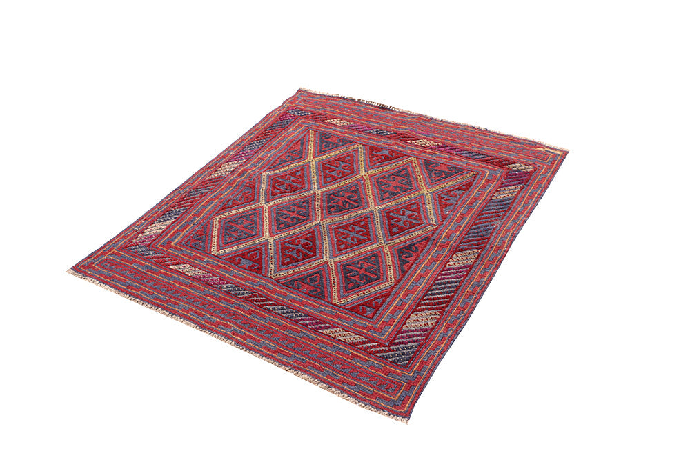 4' x 4' Red Handmade Mashwani Afghan Rug Square