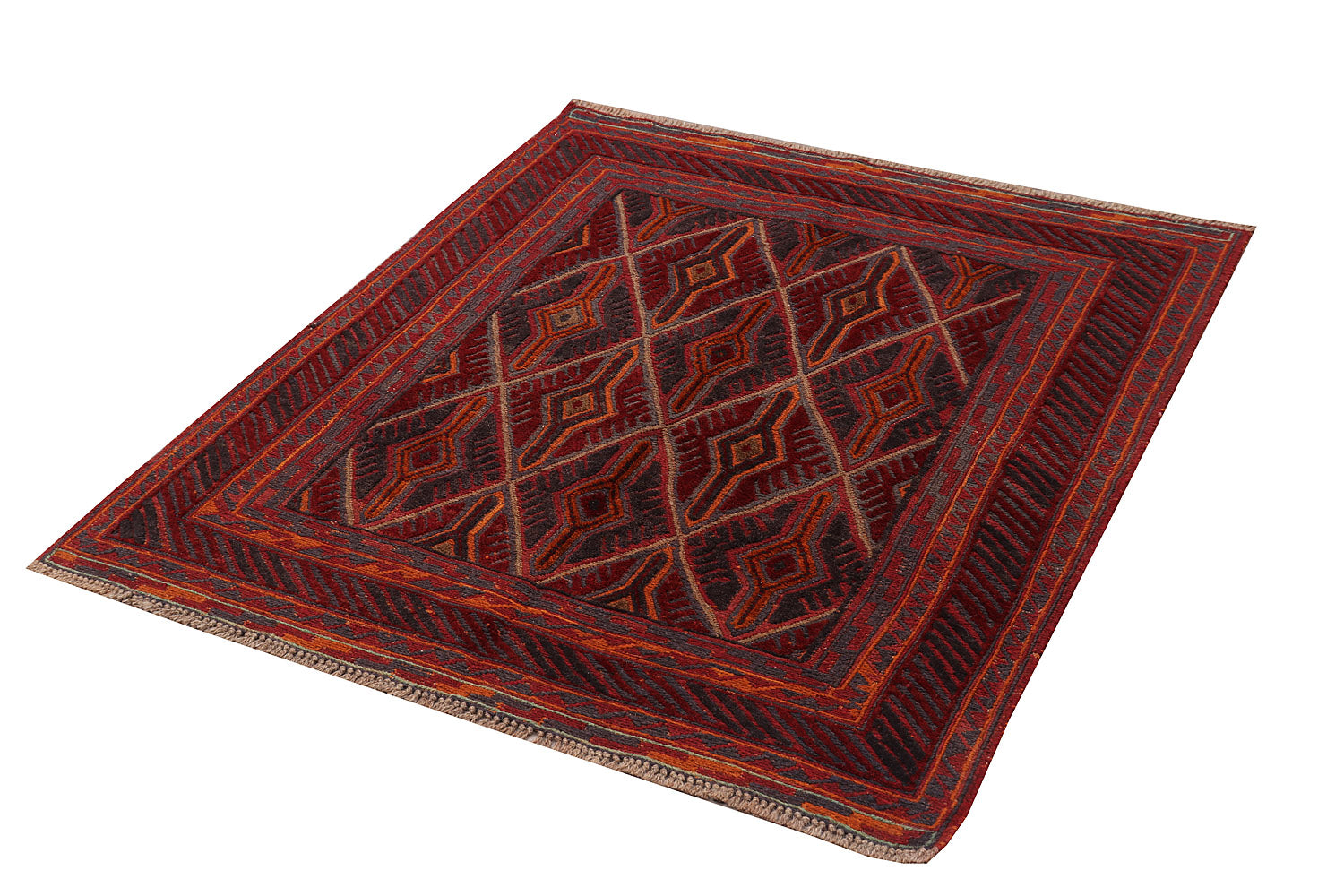 4' x 4' Red Handmade Mashwani Afghan Rug Square