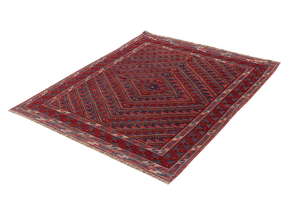 4' x 4' Red Handmade Mashwani Afghan Rug Square
