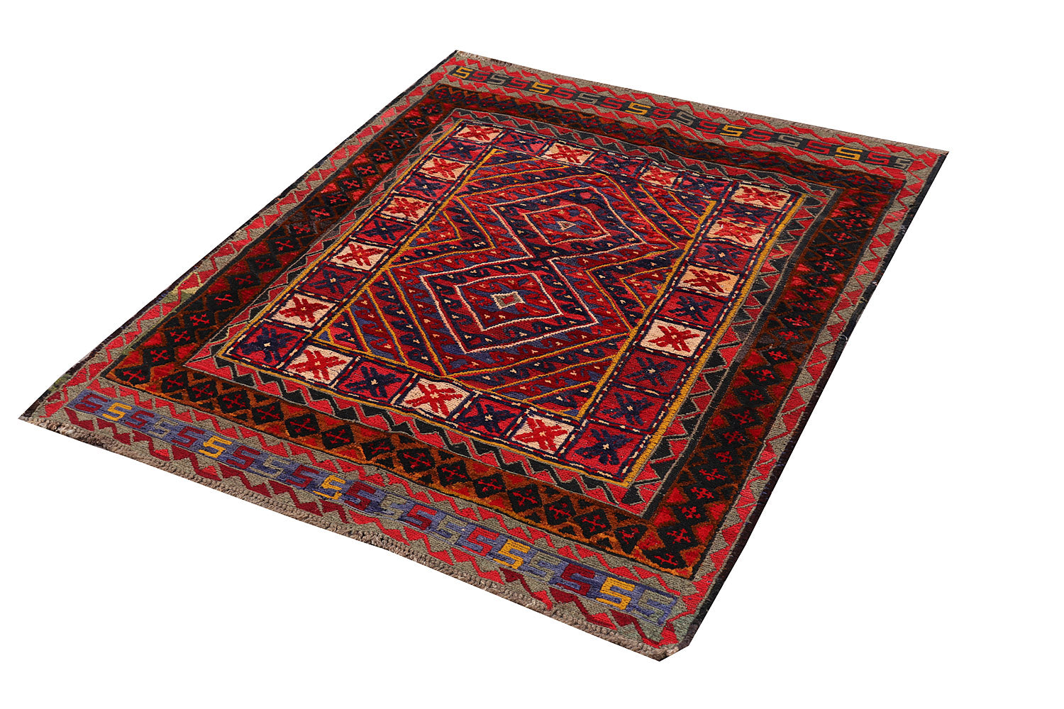4' x 4' Red Handmade Mashwani Afghan Rug Square