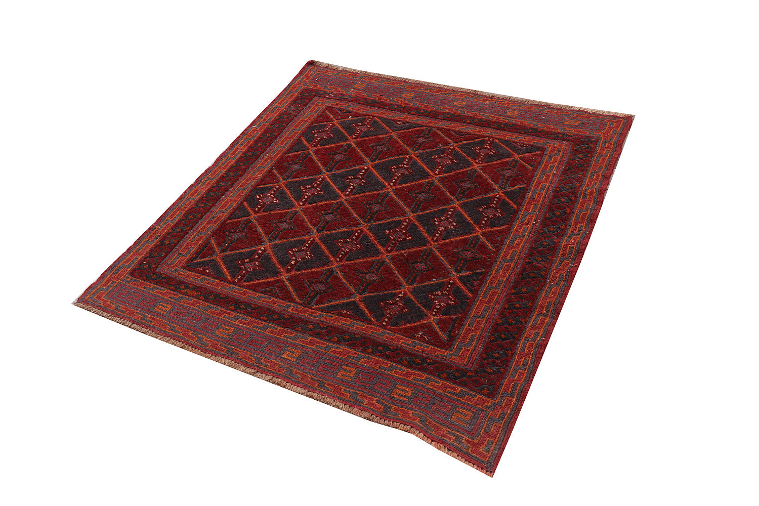 4' x 4' Red Handmade Mashwani Afghan Rug Square