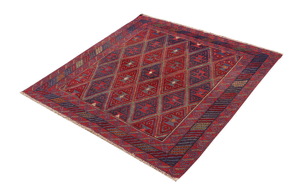 4' x 4' Red Handmade Mashwani Afghan Rug Square