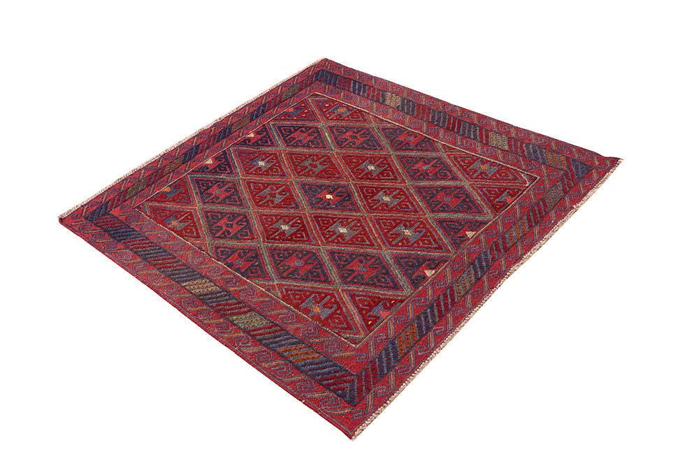 4' x 4' Red Handmade Mashwani Afghan Rug Square