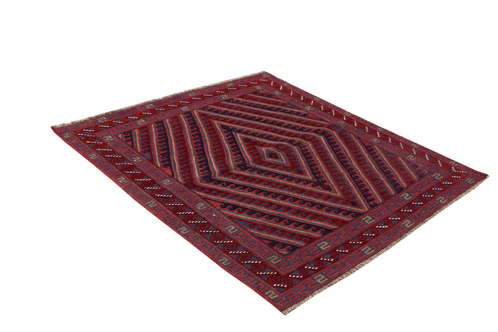 4' x 4' Red Handmade Mashwani Afghan Rug Square