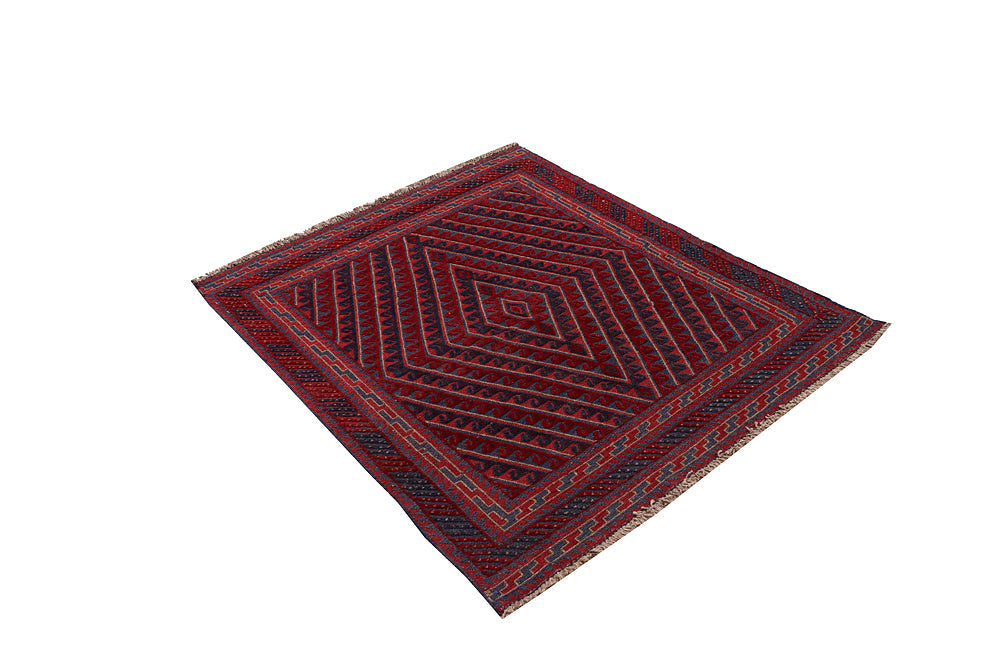4' x 4' Red Handmade Mashwani Afghan Rug Square