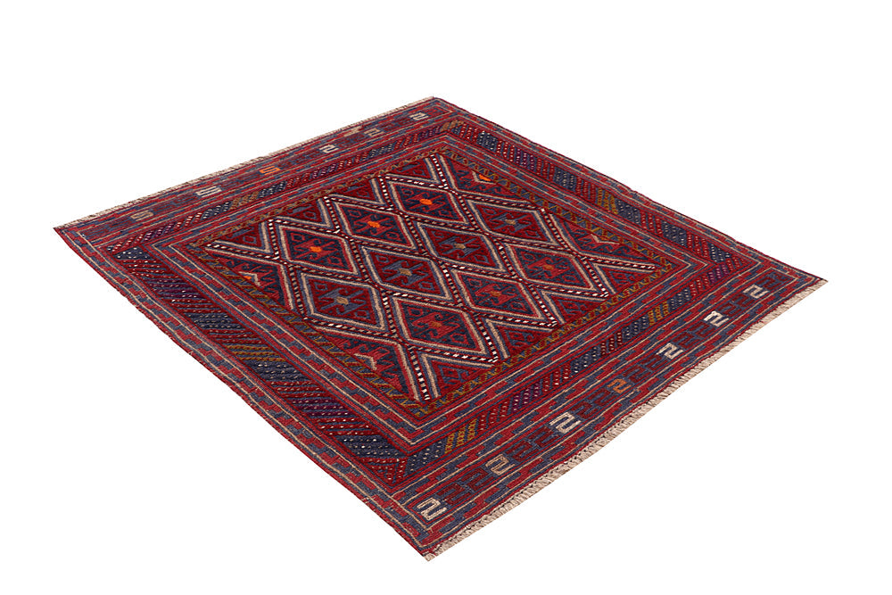 4' x 4' Red Handmade Mashwani Afghan Rug Square