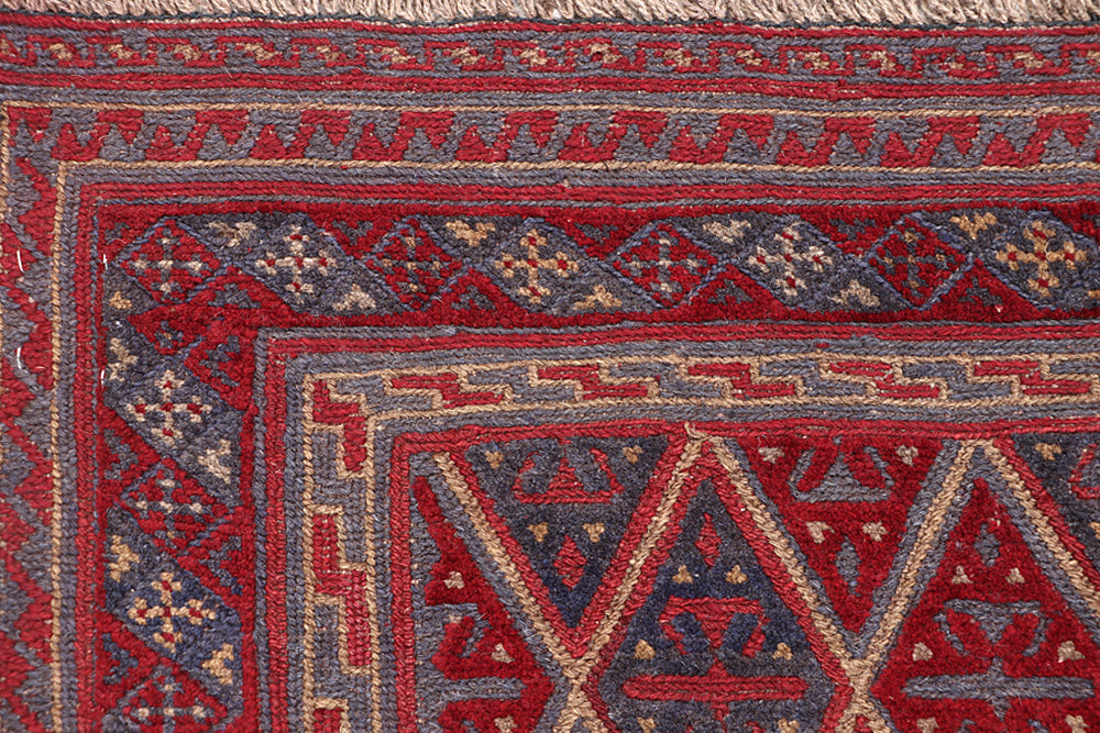4' x 4' Red Handmade Mashwani Afghan Rug Square