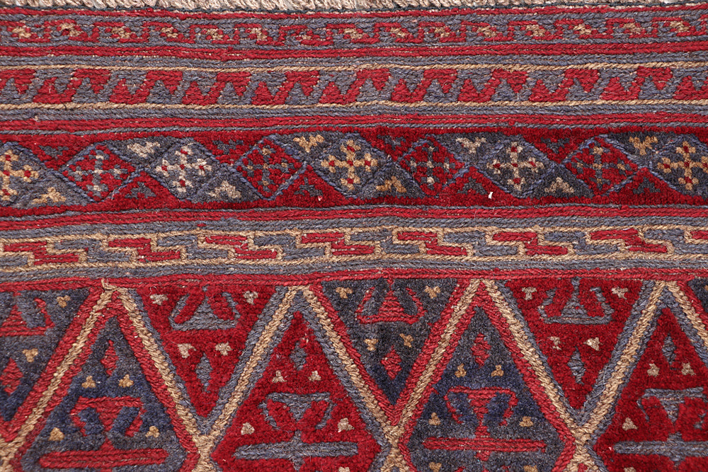 4' x 4' Red Handmade Mashwani Afghan Rug Square