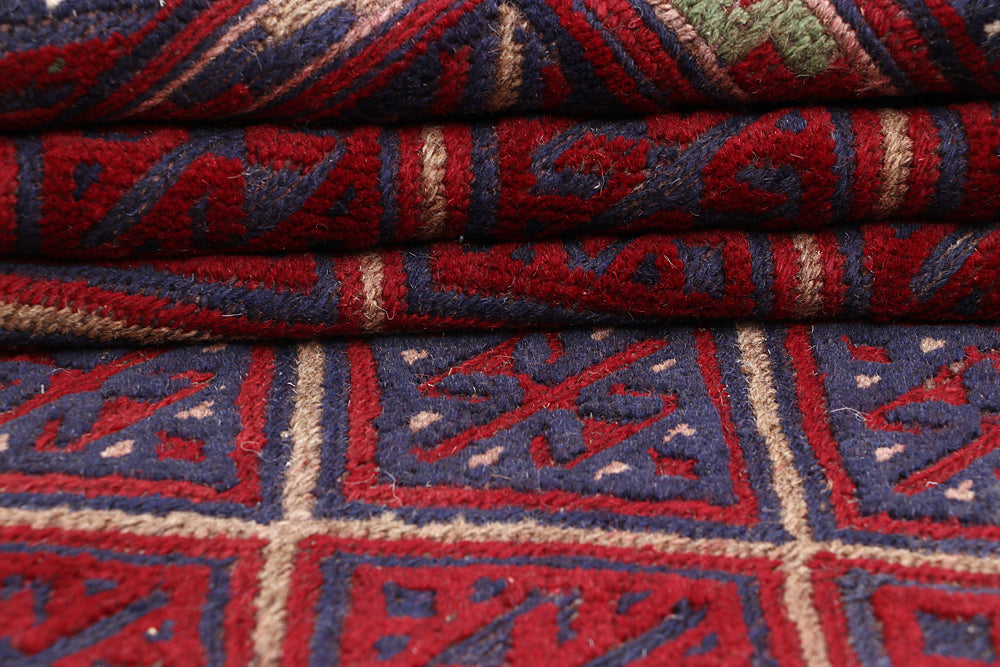 4' x 4' Red Handmade Mashwani Afghan Rug Square
