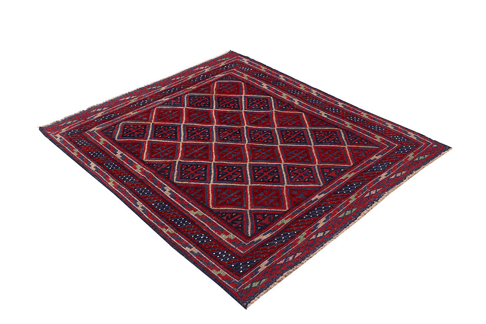 4' x 4' Red Handmade Mashwani Afghan Rug Square