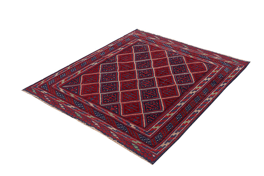 4' x 4' Red Handmade Mashwani Afghan Rug Square