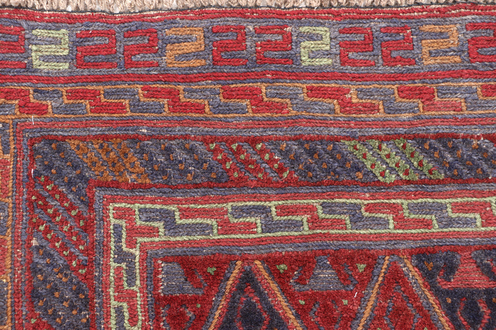 4' x 4' Red Handmade Mashwani Afghan Rug Square