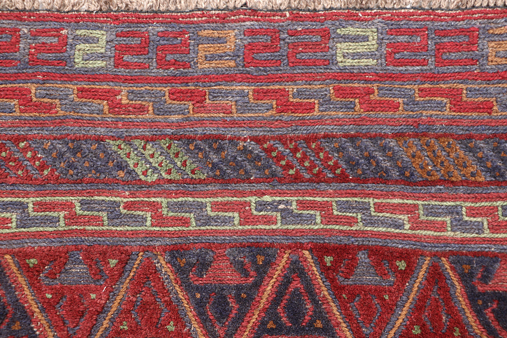 4' x 4' Red Handmade Mashwani Afghan Rug Square