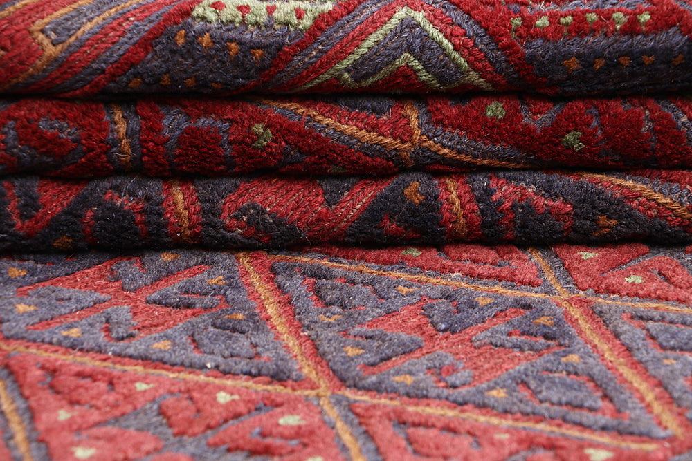 4' x 4' Red Handmade Mashwani Afghan Rug Square