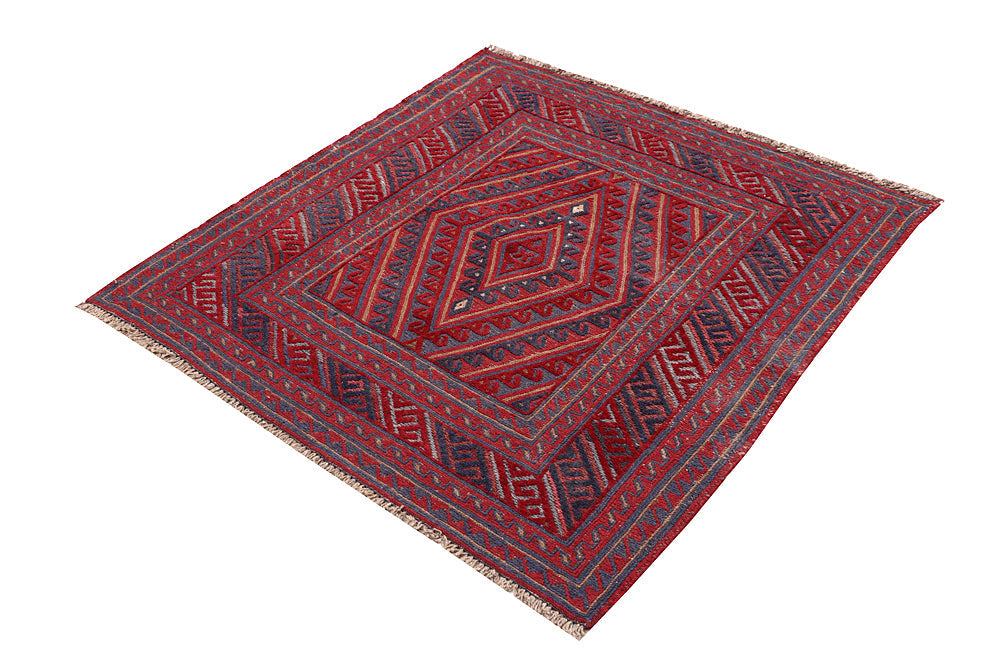 4' x 4' Red Handmade Mashwani Afghan Rug Square