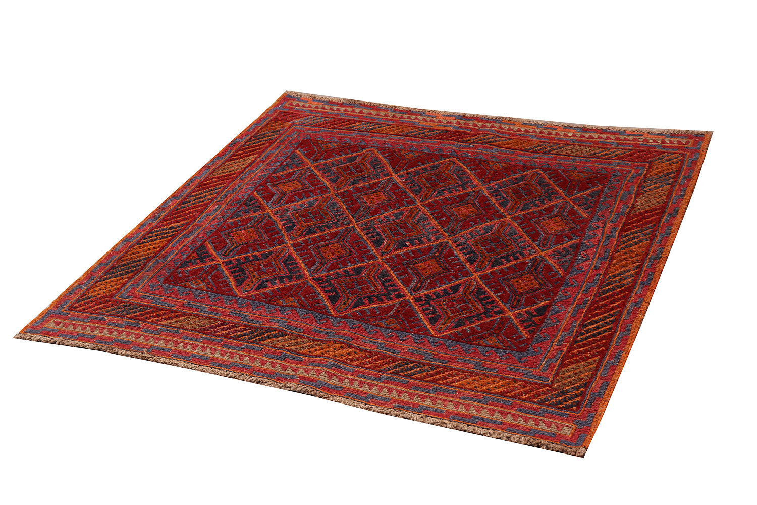 4' x 4' Red Handmade Mashwani Afghan Rug Square