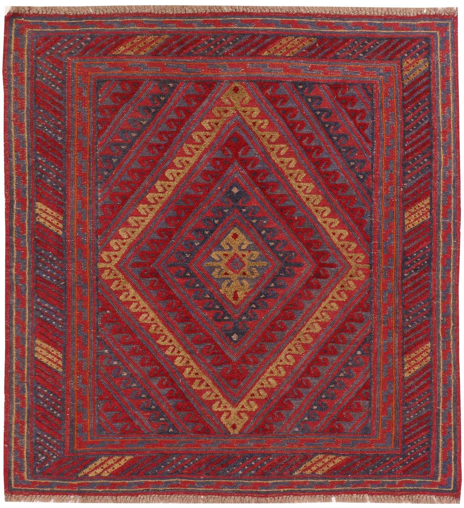 4' x 4' Red Handmade Mashwani Afghan Rug Square