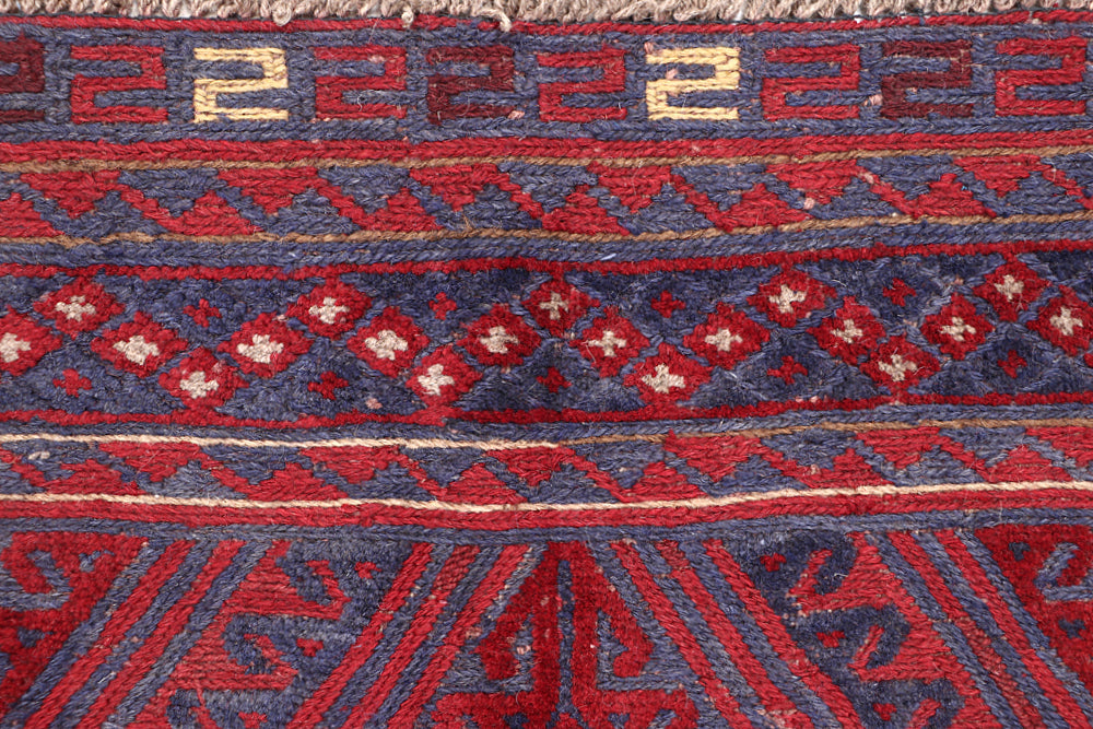 Red Handmade Mashwani Afghan Rug Rectangular