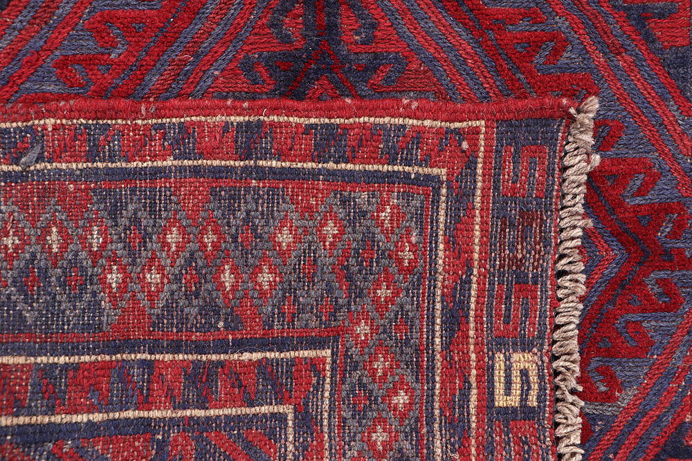 Red Handmade Mashwani Afghan Rug Rectangular