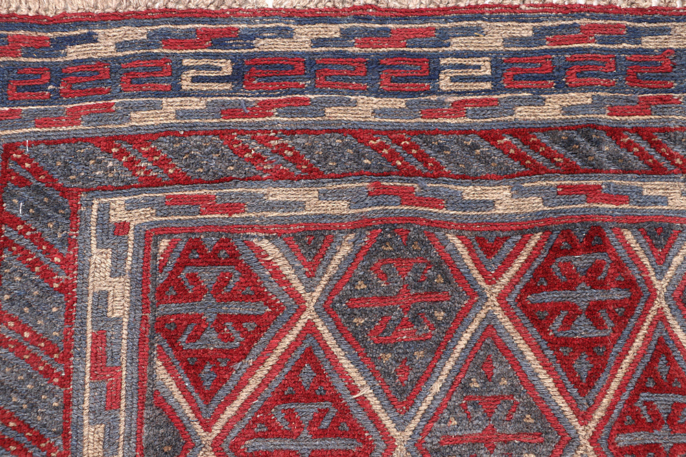 4' x 4' Red Handmade Mashwani Afghan Rug Square