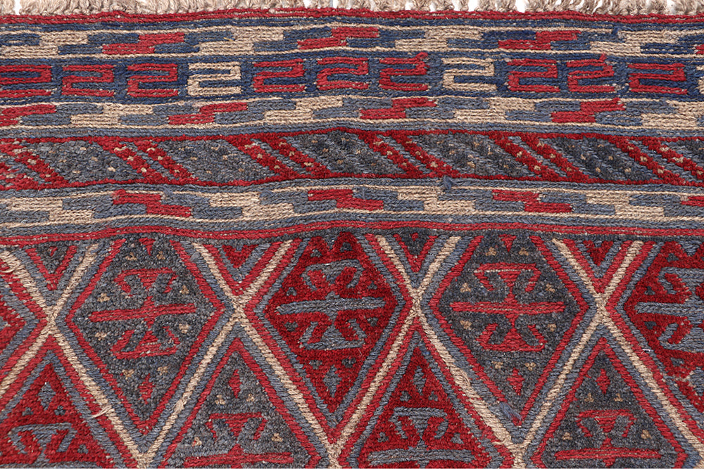 4' x 4' Red Handmade Mashwani Afghan Rug Square