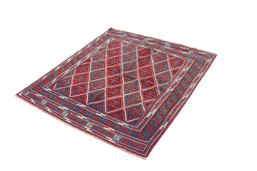 4' x 4' Red Handmade Mashwani Afghan Rug Square