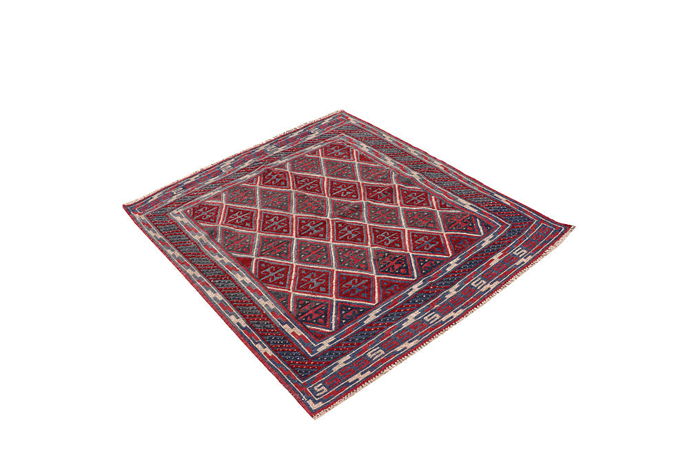 4' x 4' Red Handmade Mashwani Afghan Rug Square