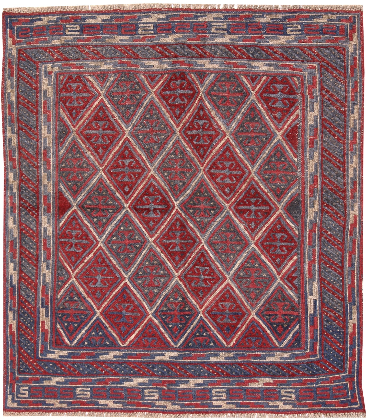 4' x 4' Red Handmade Mashwani Afghan Rug Square
