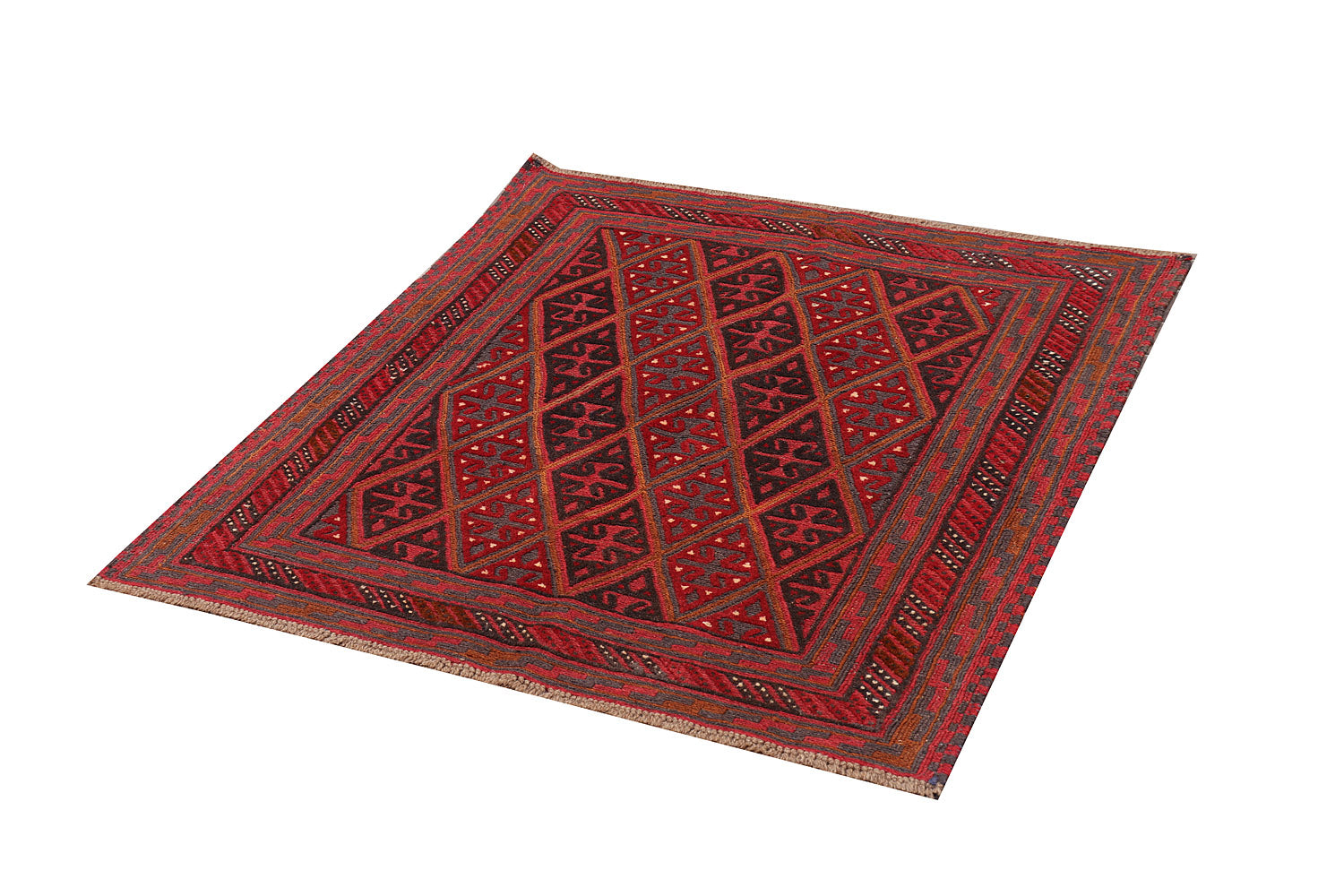 4' x 4' Red Handmade Mashwani Afghan Rug Square