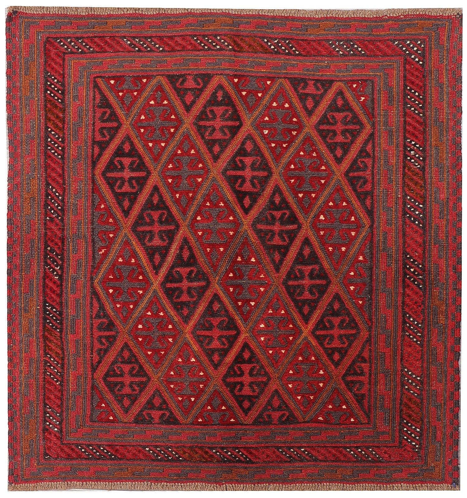4' x 4' Red Handmade Mashwani Afghan Rug Square