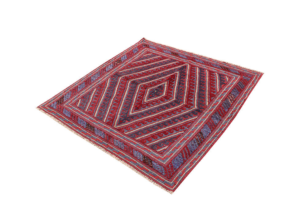 4' x 4' Red Handmade Mashwani Afghan Rug Square