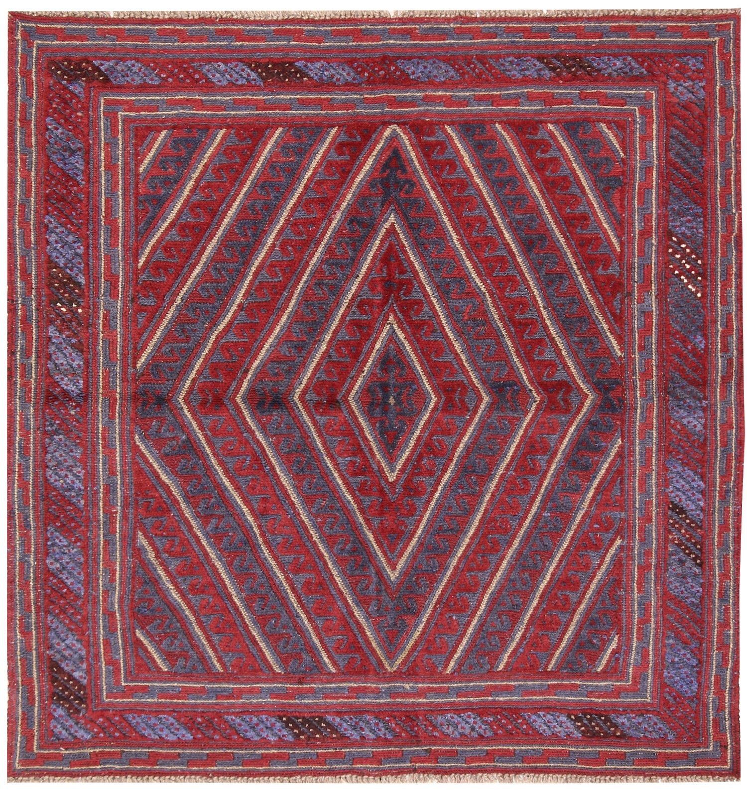 4' x 4' Red Handmade Mashwani Afghan Rug Square
