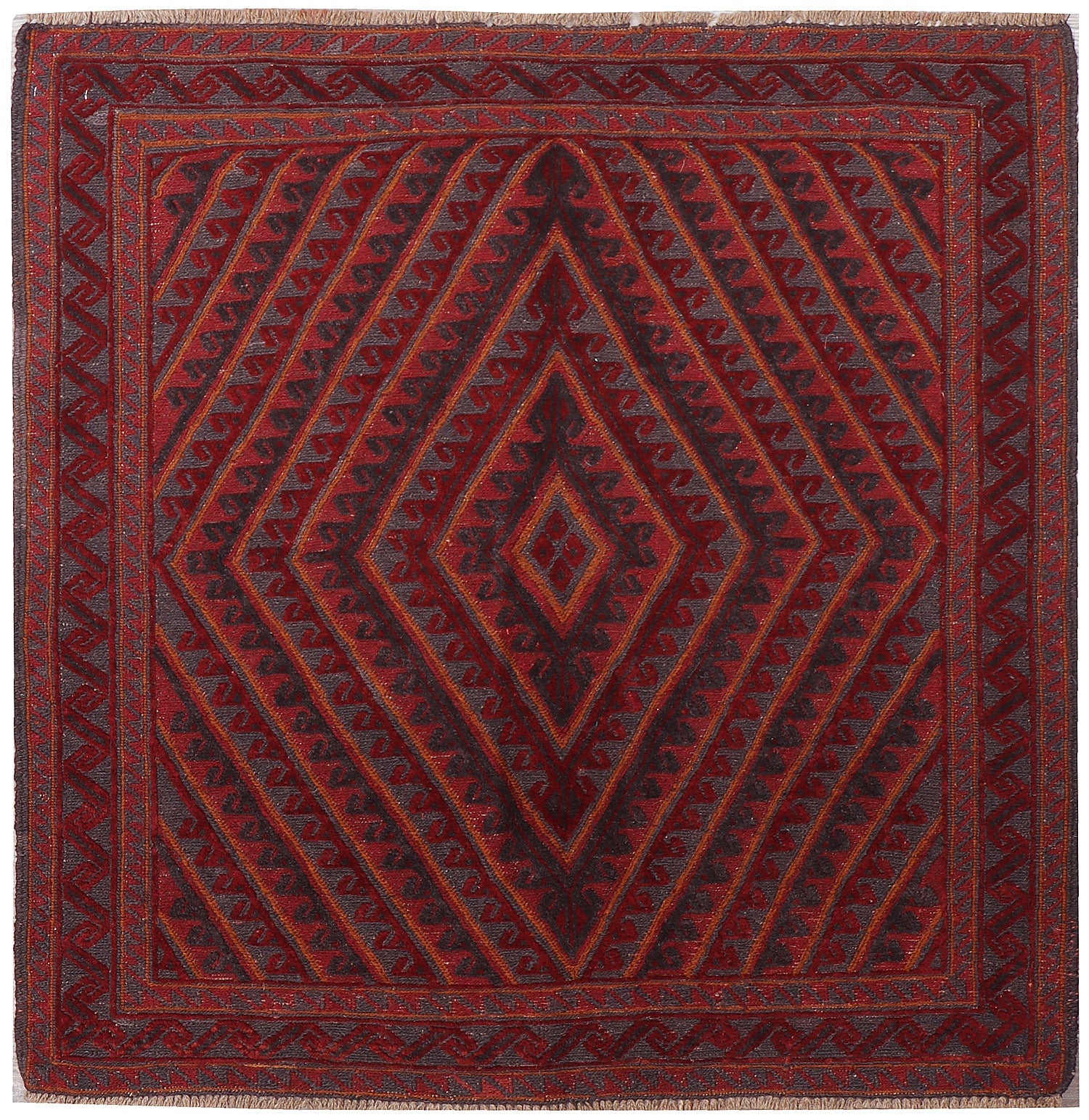 4' x 4' Red Handmade Mashwani Afghan Rug Square