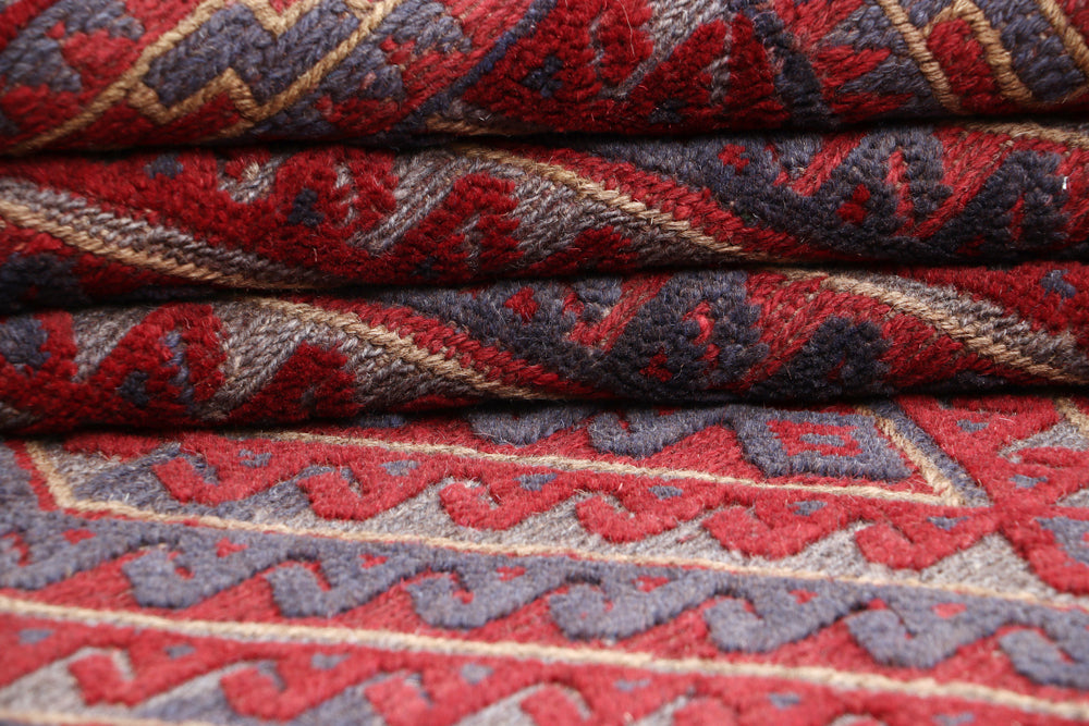 4' x 4' Red Handmade Mashwani Afghan Rug Square