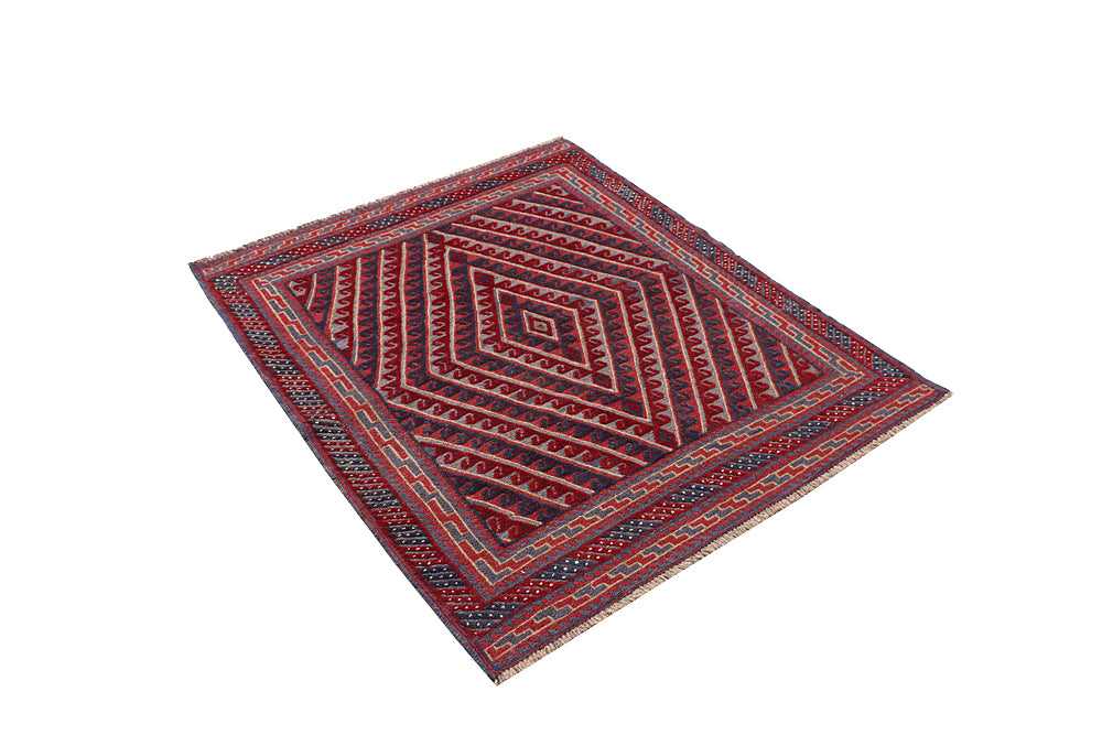 4' x 4' Red Handmade Mashwani Afghan Rug Square