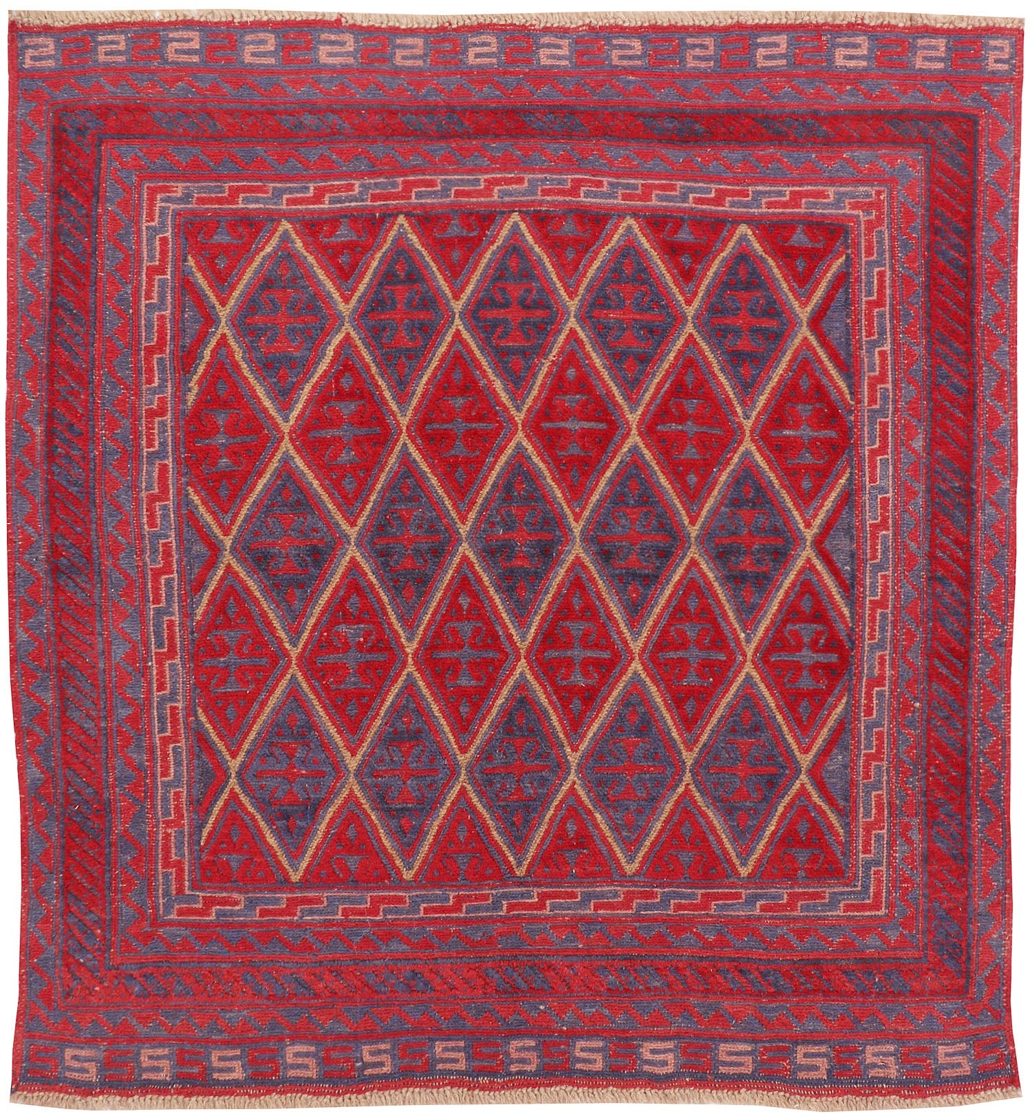 4' x 4' Red Handmade Mashwani Afghan Rug Square