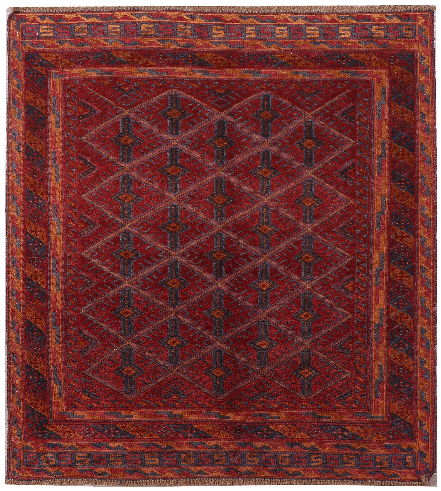 4' x 4' Red Handmade Mashwani Afghan Rug Square