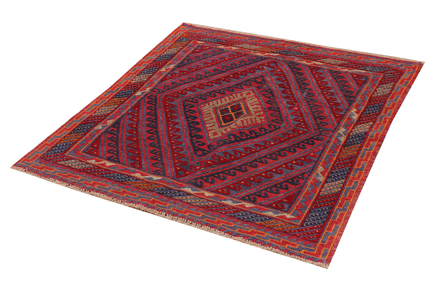 4' x 4' Red Handmade Mashwani Afghan Rug Square