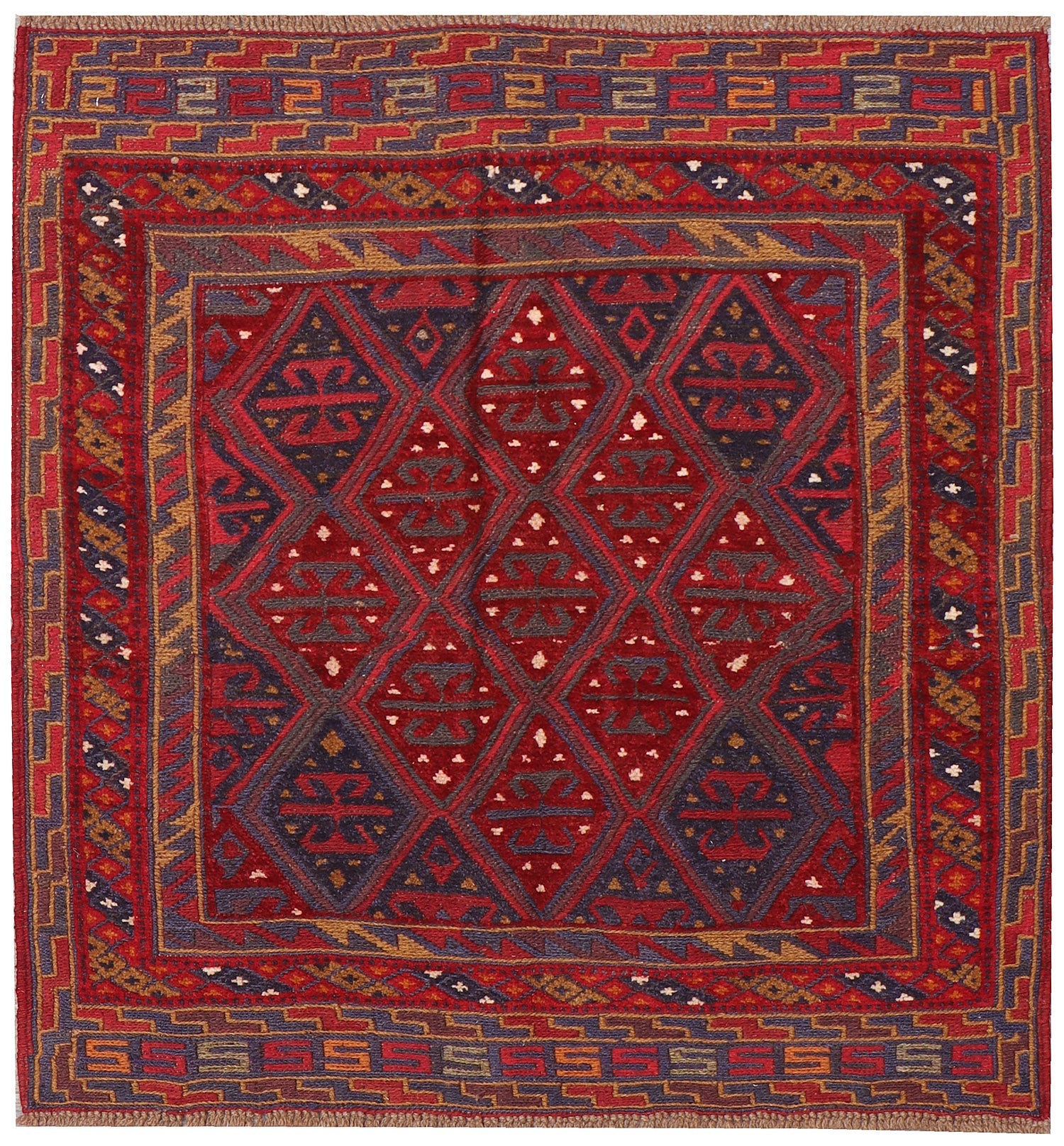 4' x 4' Red Handmade Mashwani Afghan Rug Square