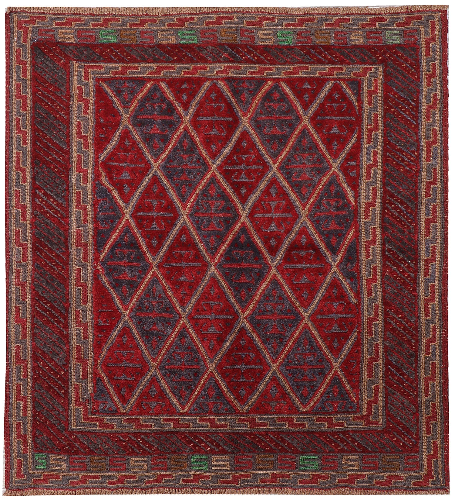 4' x 4' Red Handmade Mashwani Afghan Rug Square