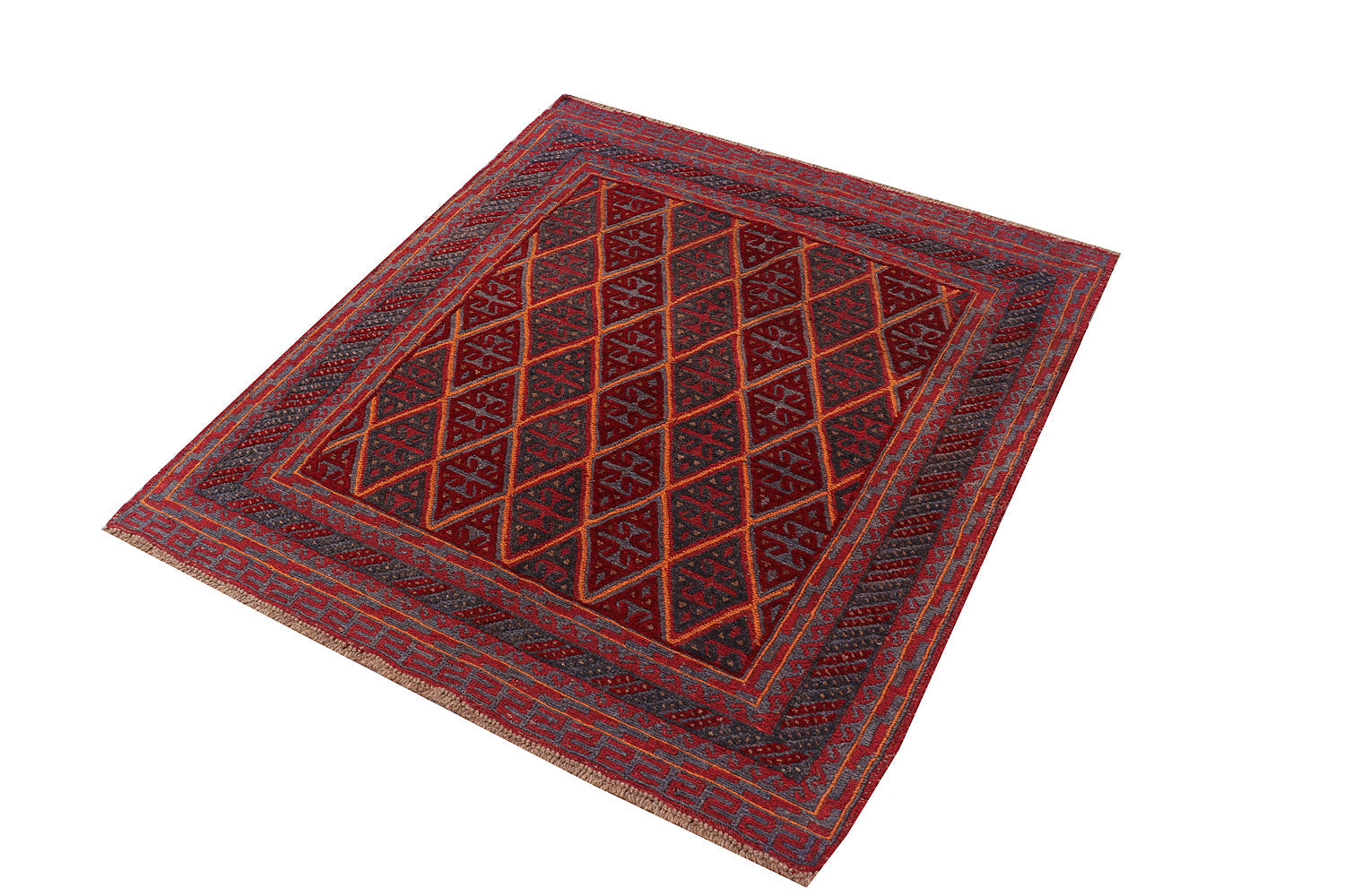 4' x 4' Red Handmade Mashwani Afghan Rug Square