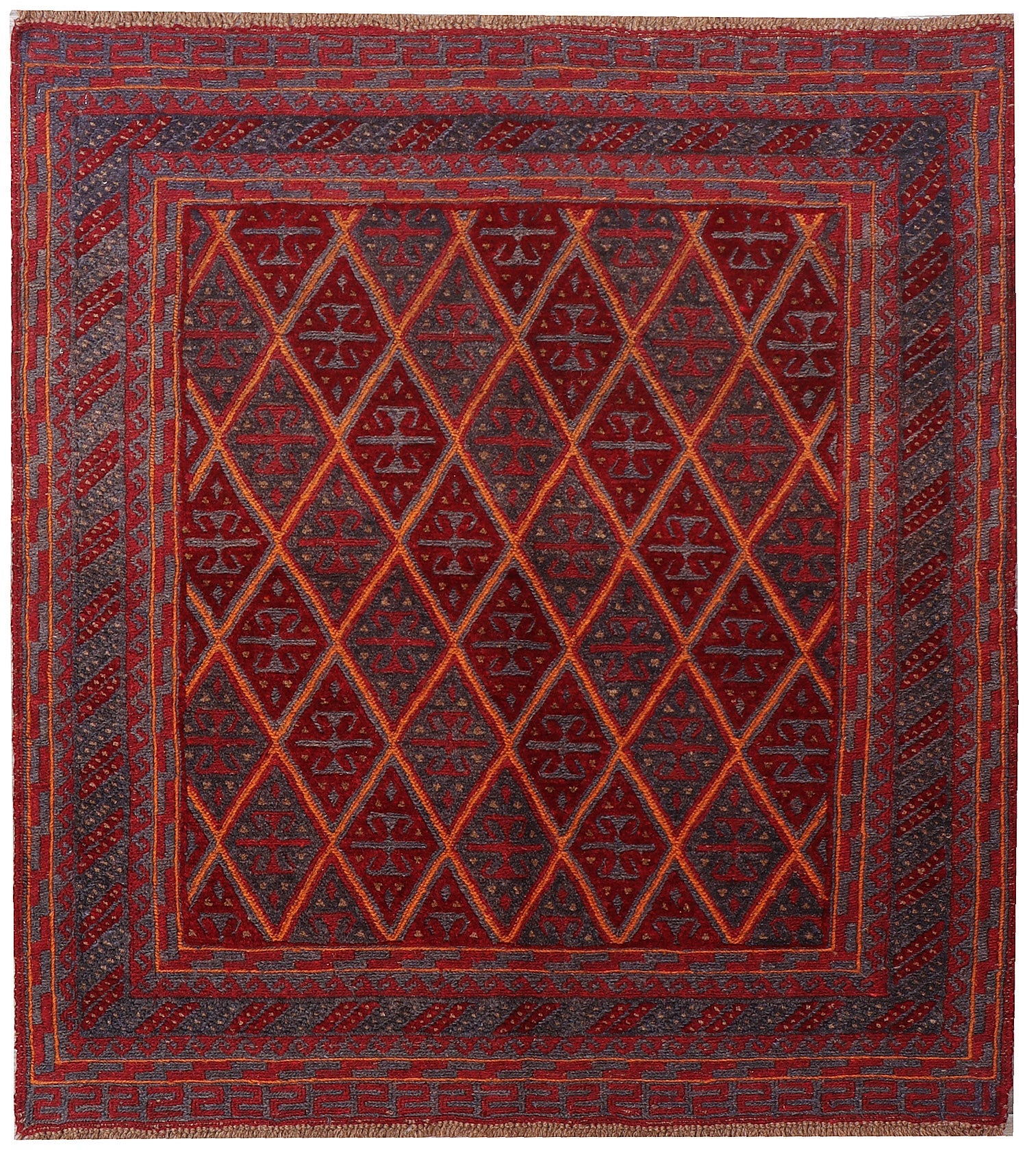 4' x 4' Red Handmade Mashwani Afghan Rug Square